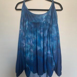 Airy Blue Open Shoulder Blouse Free People